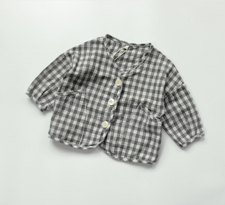 Autumn Korean Style Baby Boys Plaid Cardigan Coats Children Cotto Linen Outerwear Toddlers Kids Thin Jackets