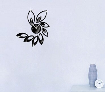 Stue utsmykning 3 d brakett klokke diy veggklokke dobbel farge lotus klokke: Svart