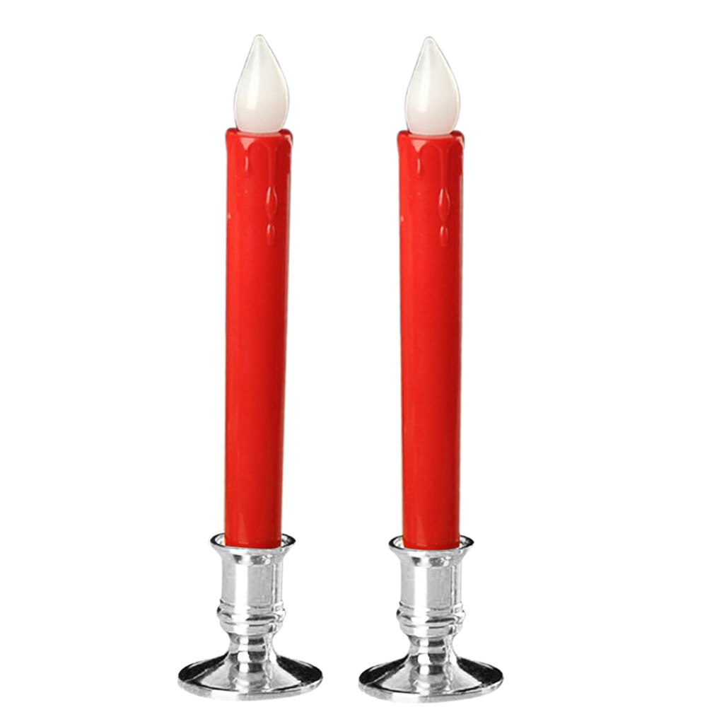 2 Set Wedding LED Candles Pillar Tea Light Church Candles Stand Flameless Votive Long Candles for Home Cafe Bar Decor: Red Silver Base