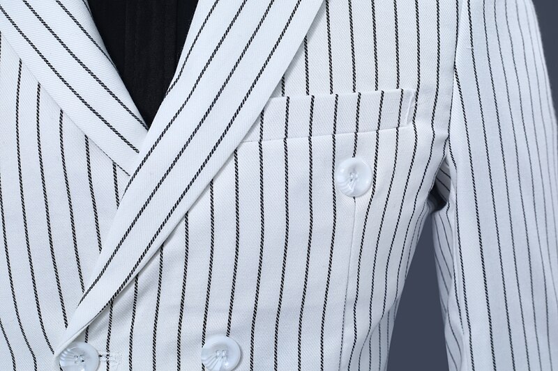 Costume croisé rayé blanc pour hommes, Costume 2 pièces (veste + pantalon), pour marié, de mariage,