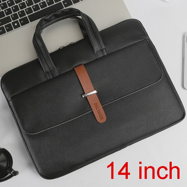 Waterproof PU Leather 13 14 15.6 inch Laptop Bag Men Women Business Handbag Female Notebook Bag: 14inch black