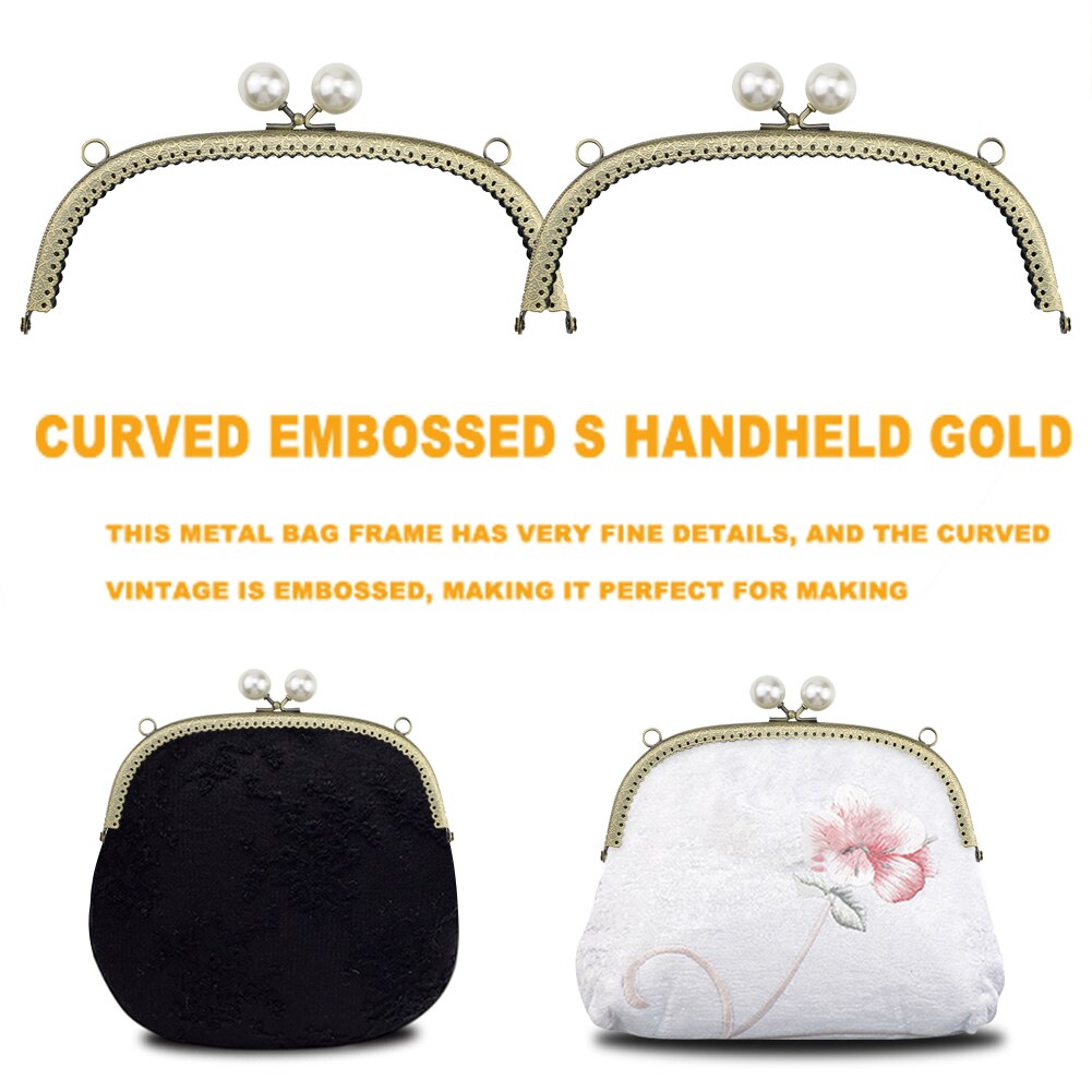 Pearl Flower Pattern Wallet Metal Handle Frame Arc Shaped DIY Clutch Purse Bag Kiss Clasp Lock Handbag Hardware Accessories