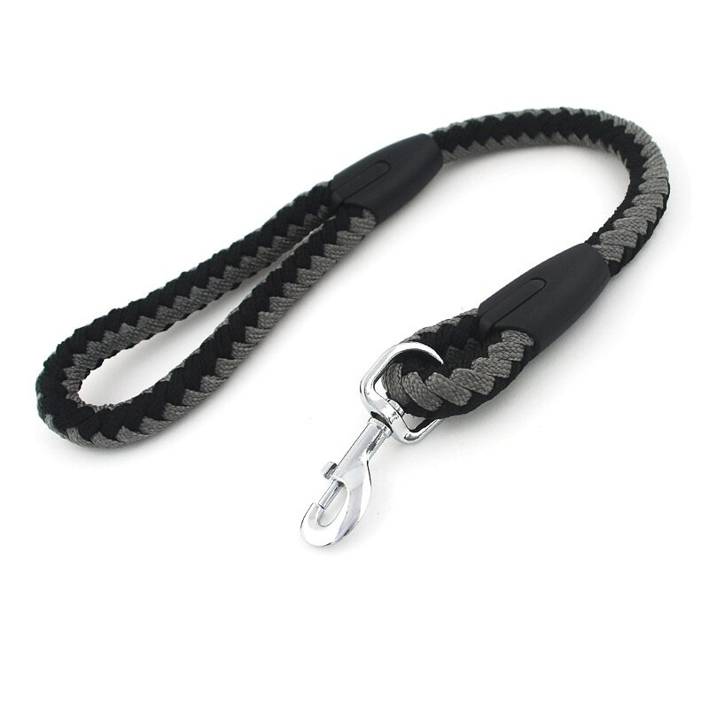 60Cm Een Stap Big Hondenriem Gevlochten Ronde Touw Korte Leash Strap Slijtvaste Bijtvast klimmen Touw Verdikte Hondenriem: black grey / 18mm