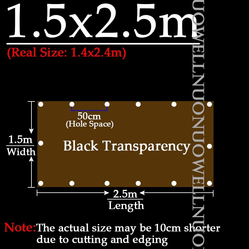 Custom 0.35mm Thick PVC Rainproof Cloth Black Transparent Tarpaulin Garden Plant Awning Aiti-UV Sun Protective Waterproof Cover: 1.5x2.5m