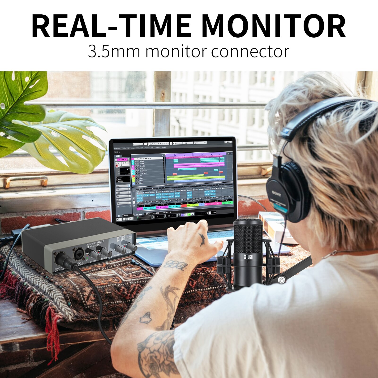 Xtuga  e22 audio interface lydkort med overvågning, elektrisk guitar live optagelse lydkort til studie, sang