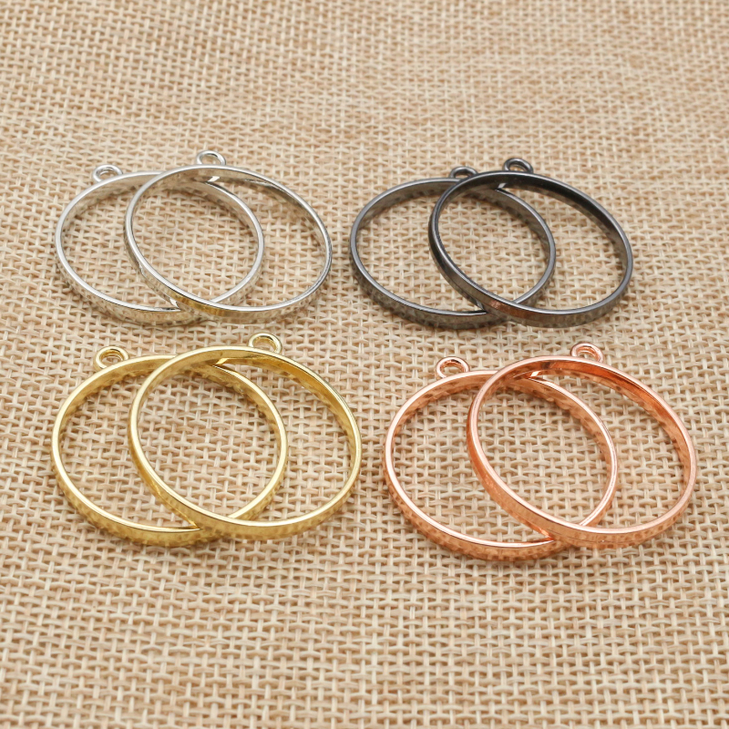 10 unidades, bandeja colgante de resina epoxi con marco metálico de aleación de Zinc hueco redondo de 34x29,5mm para accesorios de fabricación de joyas DIY
