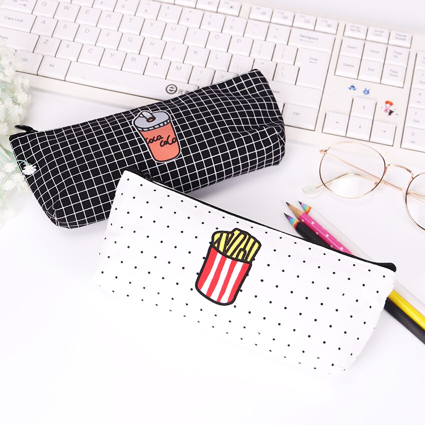 Creatieve Voedsel Pizza Fries Etui Canvas Potlood Tas voor Kids Leren Schoolbenodigdheden