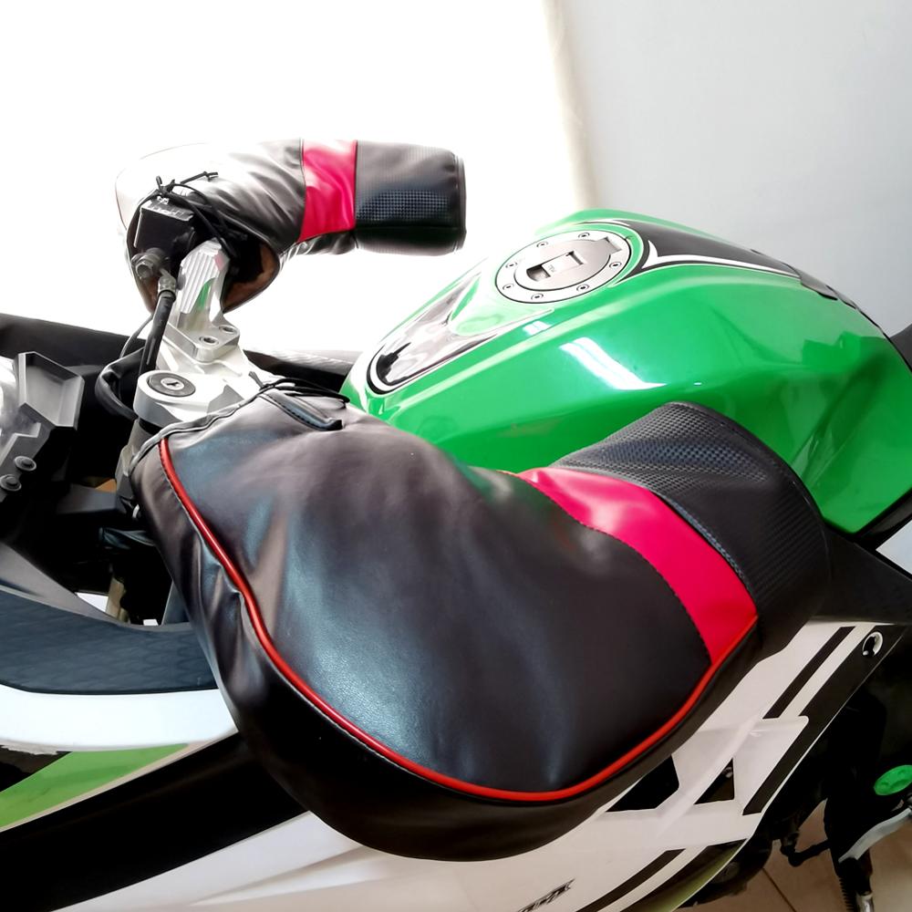 Gants de protection pour guidon de moto, 1 paire, en cuir noir, et épais, hiver