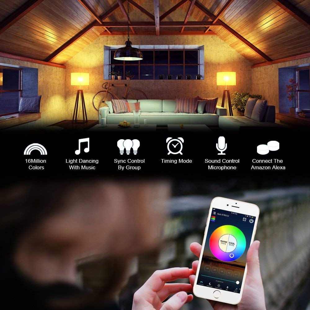E27 E26 Smart Bluetooth WiFi Bulb RGB RGBW Dimmable LED Bulb Light Alexa Google 16 Million Colours Multicolor Group