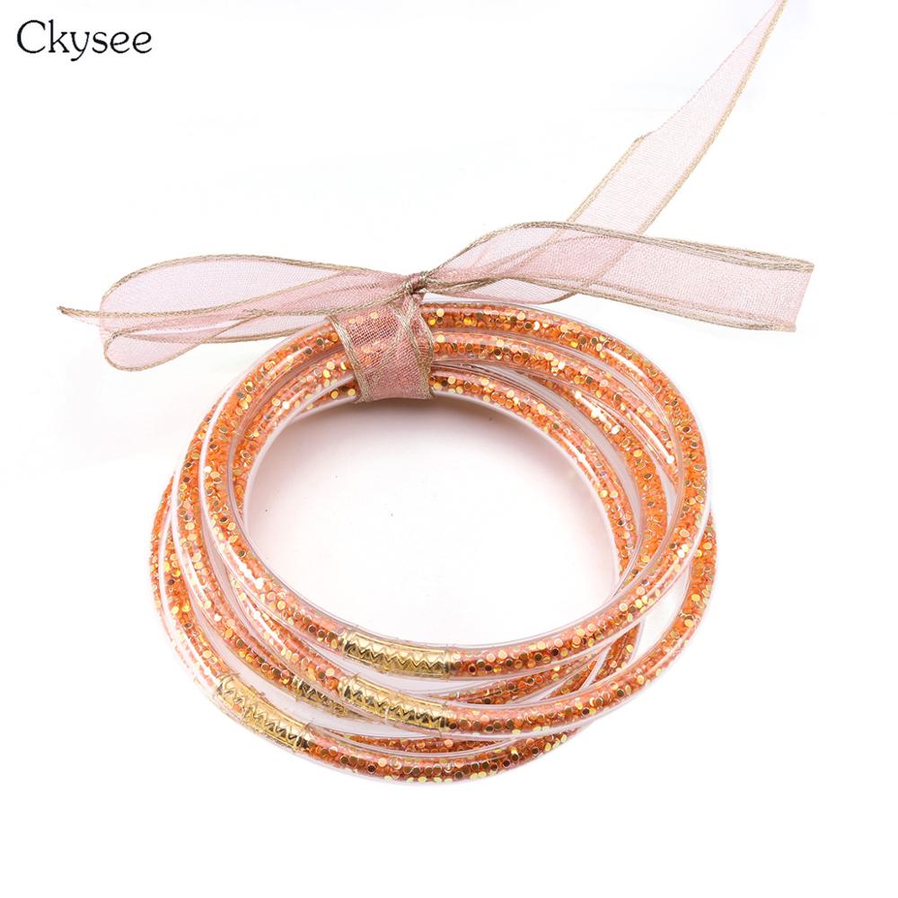 5pc/lot Glitter Silicone Bracelet Set Jelly Bow Circle Big Multi-layer Bracelet Bangle For Women Girl Bangles Jewelry: orange