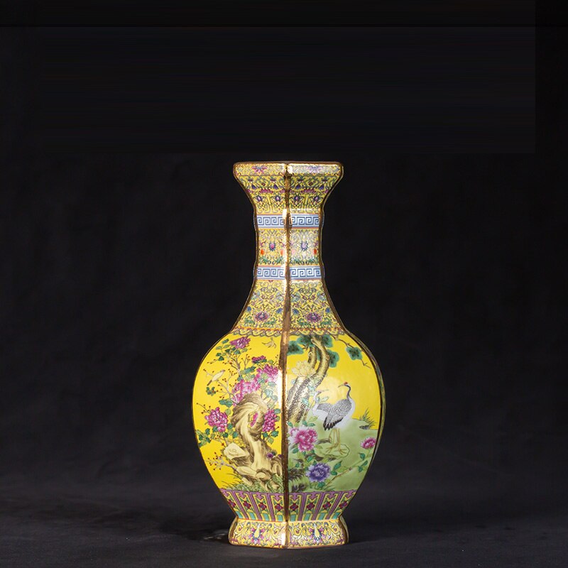 Yongzheng enamel vase with gold flower vase Jingdezhen antique ceramic vase vase: P