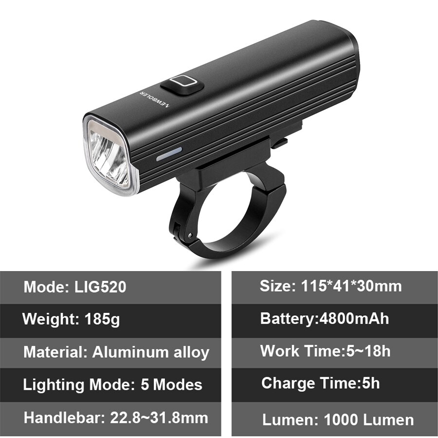 NEWBOLER-luz delantera para bicicleta, linterna recargable vía USB, resistente al agua, para ciclismo de montaña o carretera