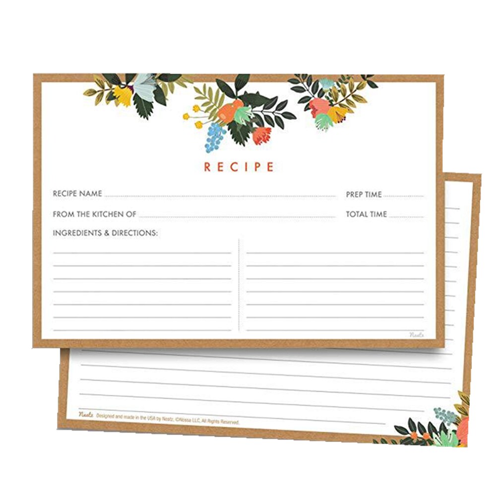 20pcs Home Kitchen Recipe Cards Floral Recipe Double Sided Card 4x5.6 inch Perfect for Wedding Party Decoration DIY Recipe Cards