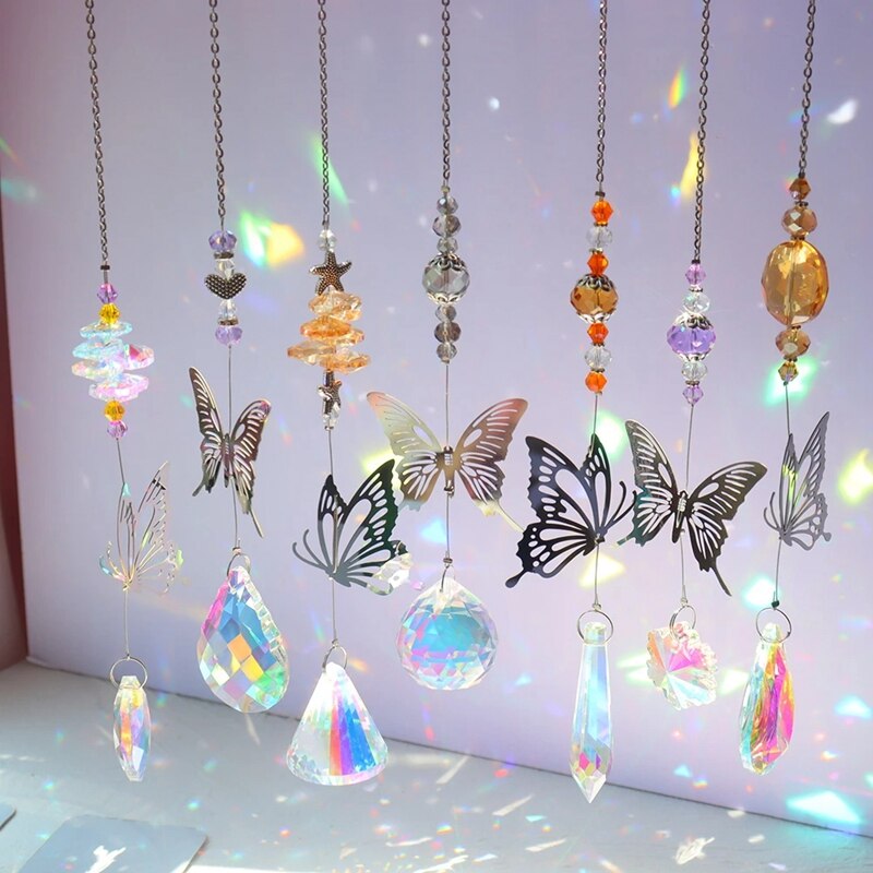 Crystal Wind Chime Catchers Ornament Outdoor Garden butterfly Windchime Window Hanging Light Catching Pendant Room Decor