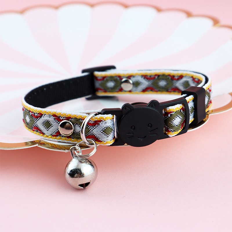 Étnico Jacquard Collar de gato con campana ajustable gatito cuello Correa hebilla de seguridad Anti-asfixia Collar para mascota mascotas suministros: 04
