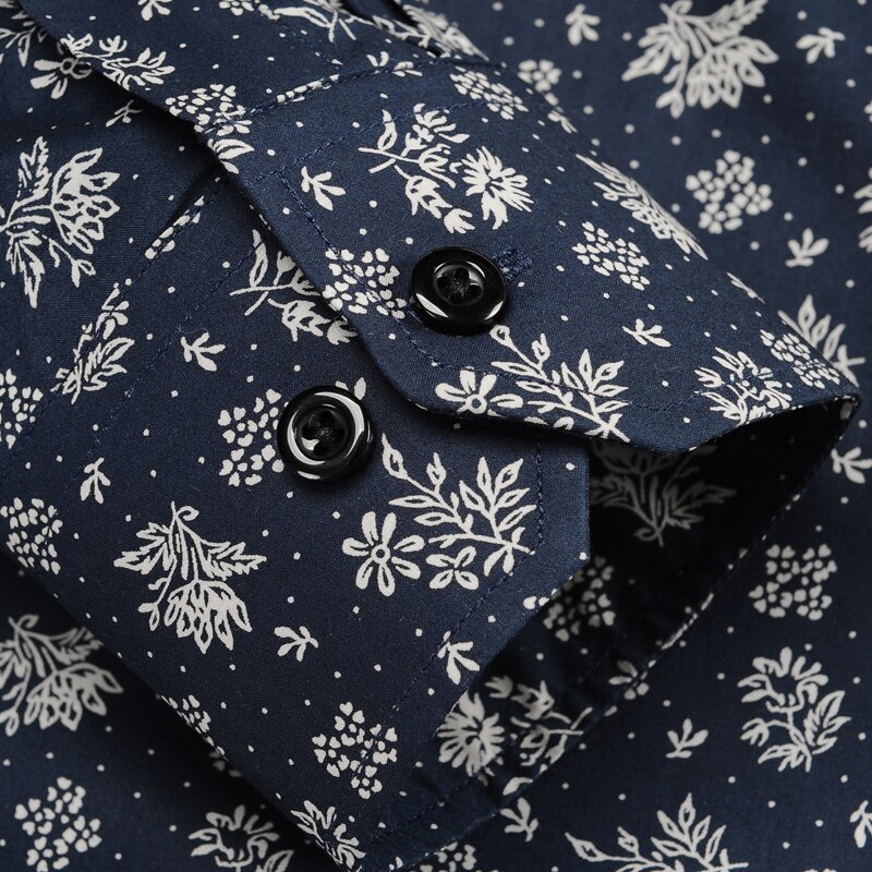 Men's Traveling Casual Floral Printed Cotton Shirts Pocketless Comfortable Long Sleeve Standard-fit Button-down Shirt