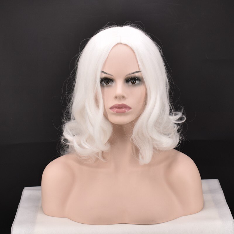 Peluca navideña Cosplay barba Santa Claus pelo sintético largo rizado blanco resistente al calor + gorro de peluca: Wig only