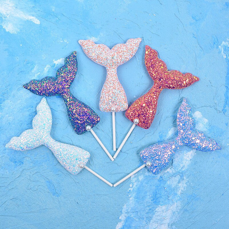 1pc sjöjungfru svans cupcake topper blå lila vit tårta flagga för sjöjungfru födelsedagsfest dekorationer barn flicka favors