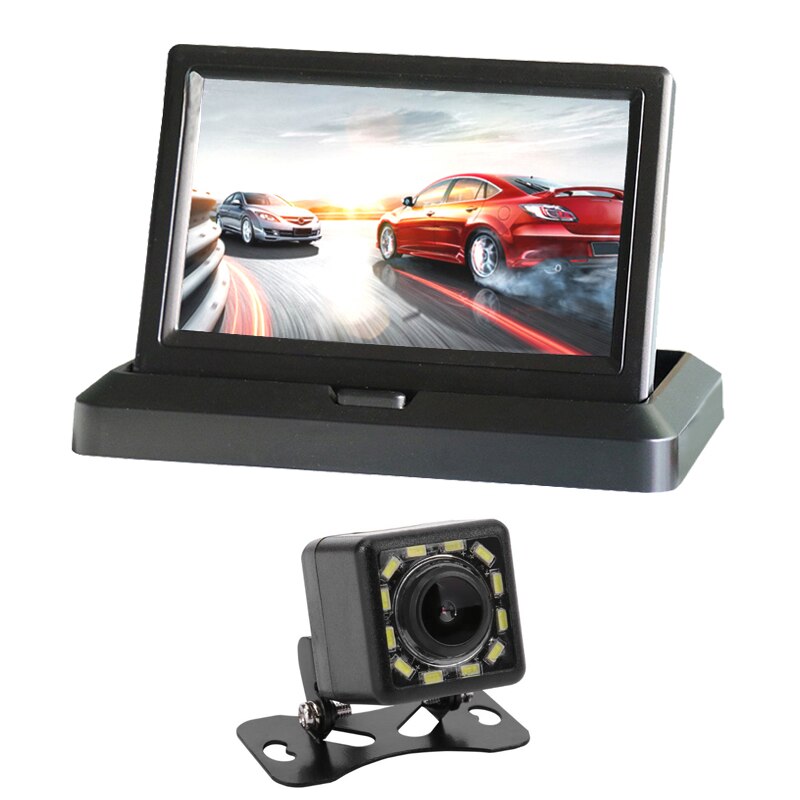 5.0 "farve hd ccd bil display 5 tommer folde digital skærm 2 kanals video input dvd afspiller  dc 12/24v skærm: Med 12 ledet kamera