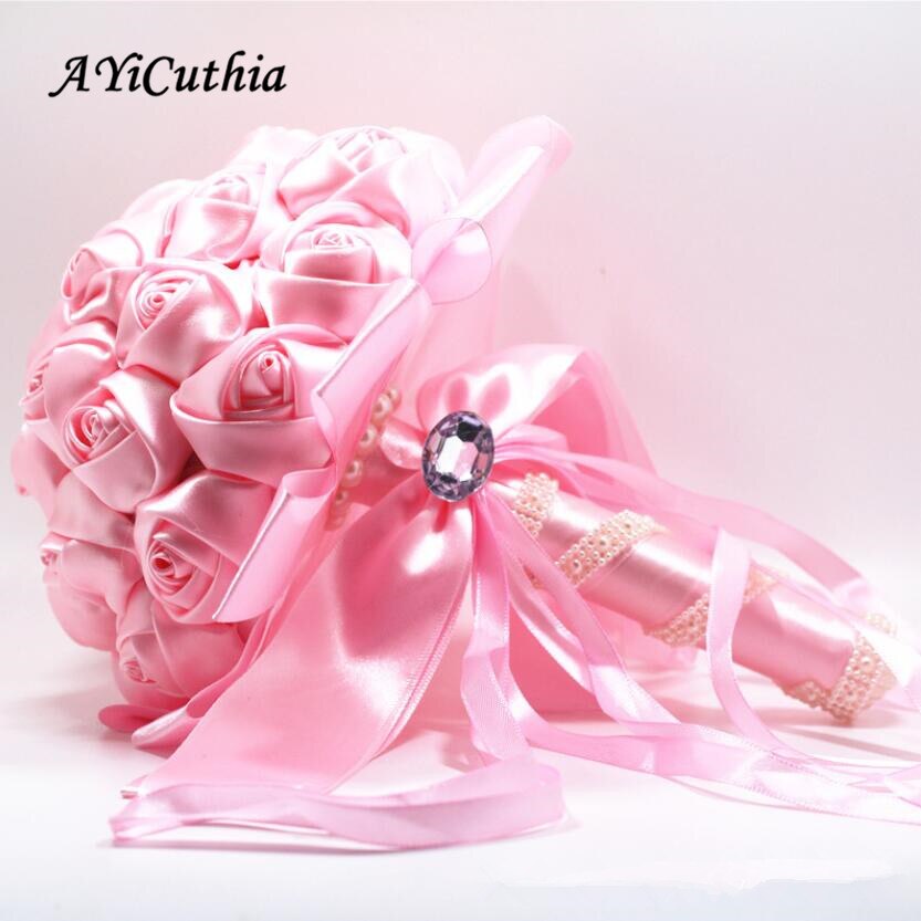 AYiCuthia Zijde Bruidsboeket Bruids Bloemen Ivoor Rose Bruidsmeisje Bloemen Kunstmatige Bruidsboeketten Voor een Bruiloft S109a: Pink