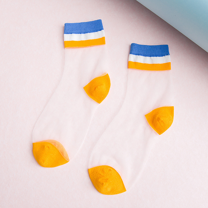 rainbow stripe Transparent Silk Socks Women Ultra-thin spring summer socks style Japan Glass fiber Invisible socks: 1