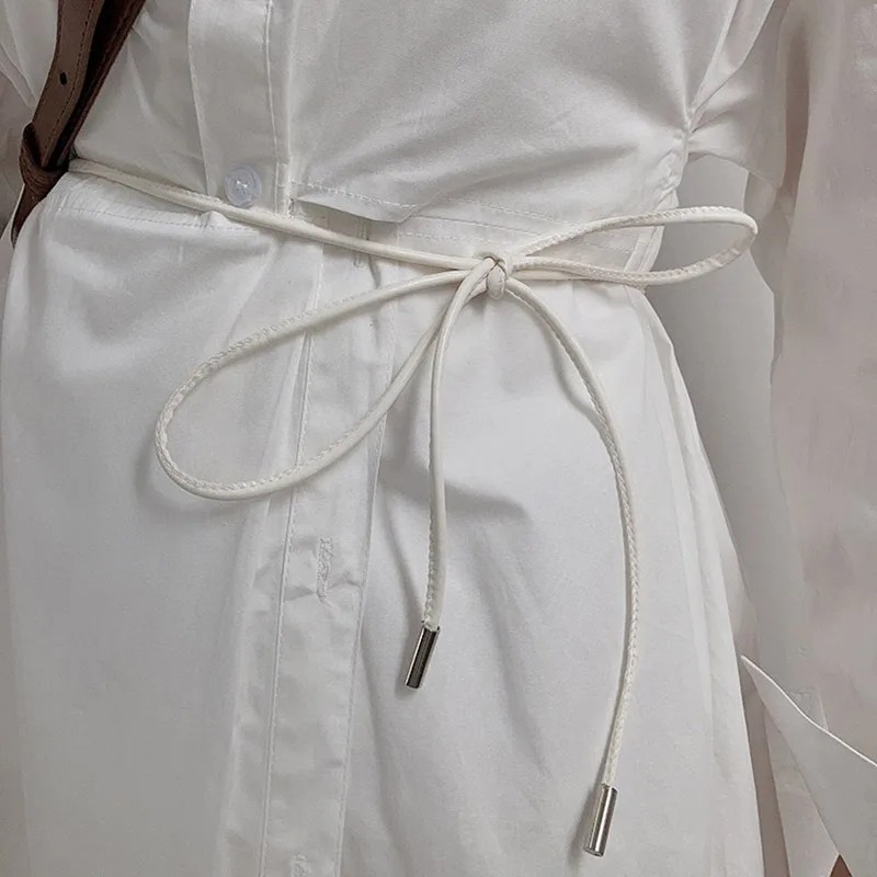Cinturón de cadena de cintura de cuerda de cuero para mujer, corbata de decoración Simple, 156cm de longitud, cuerda de cintura anudada, pretina de cordón Vintage