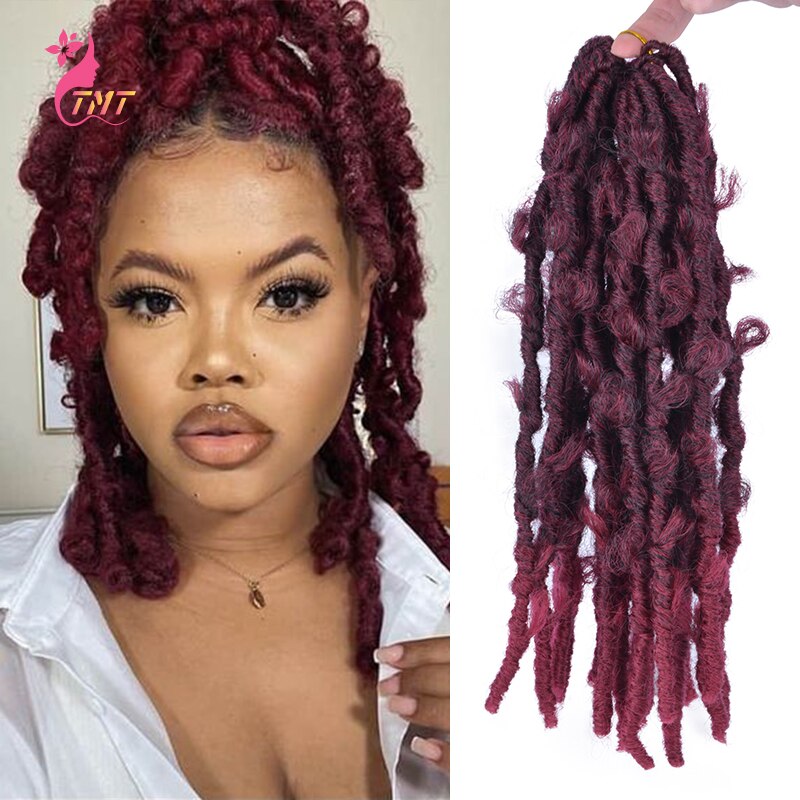 Butterfly Locs Crochet Braids Hair Synthetic 18'' Distressed Butterfly Bob Faux Locs Braiding Hair Black Messy Soft Locs 20roots: 1B-BUG / 18inches / 6Pcs 120Roots