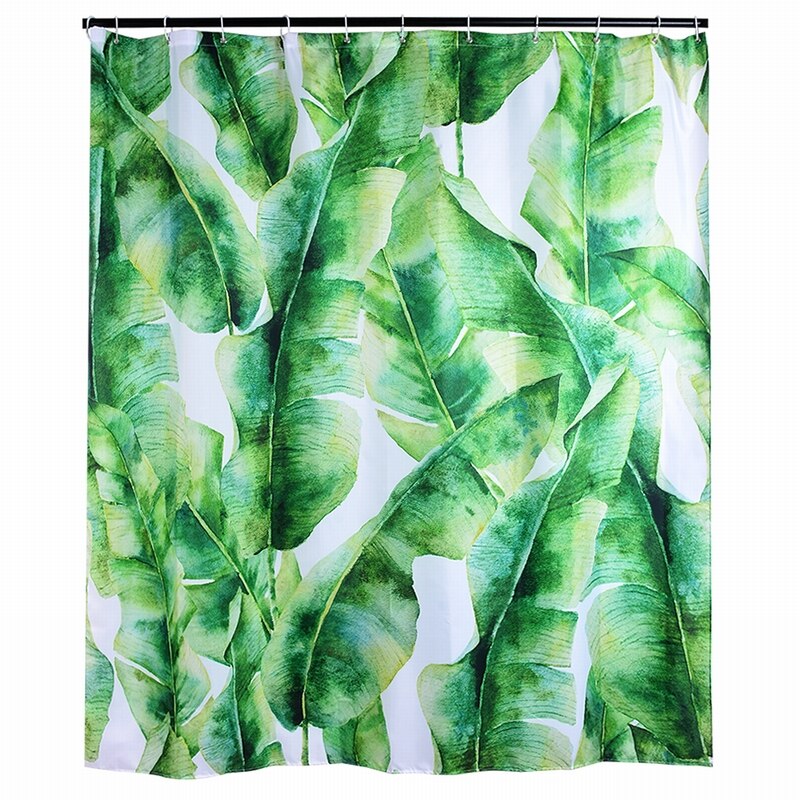 1pc 180 x 180cm gröna blad utskrift duschdraperi bearroom moderna naturliga växtmönster polyester badrumsgardiner: B