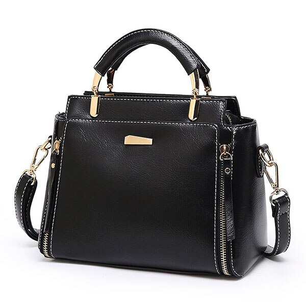 petit sac à main pour femmes huile cire PU cuir sacs de messager dame fourre-tout concepteur gland sac à bandoulière pour les femmes: Black