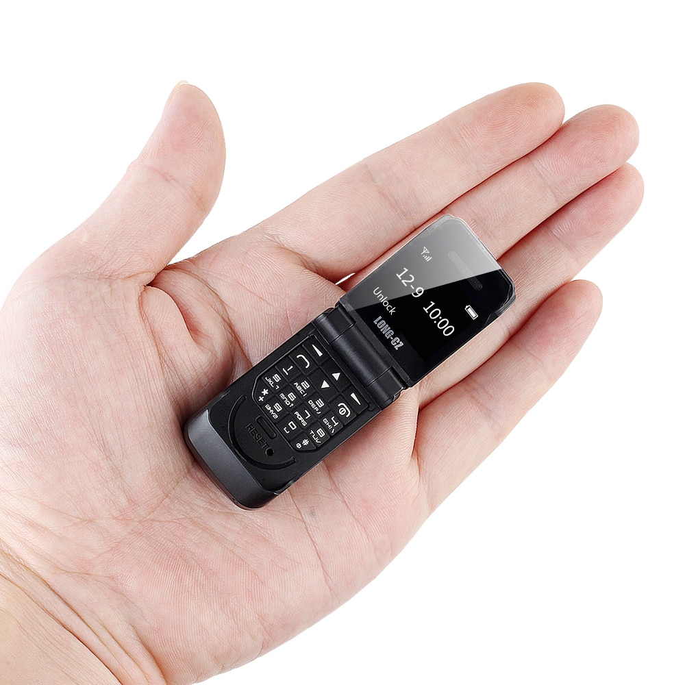 Long-cz  j9 0.66 "mindste mobiltelefon mini flip mobiltelefon trådløs bluetooth dialer fm magisk stemme håndfri øretelefon til børn