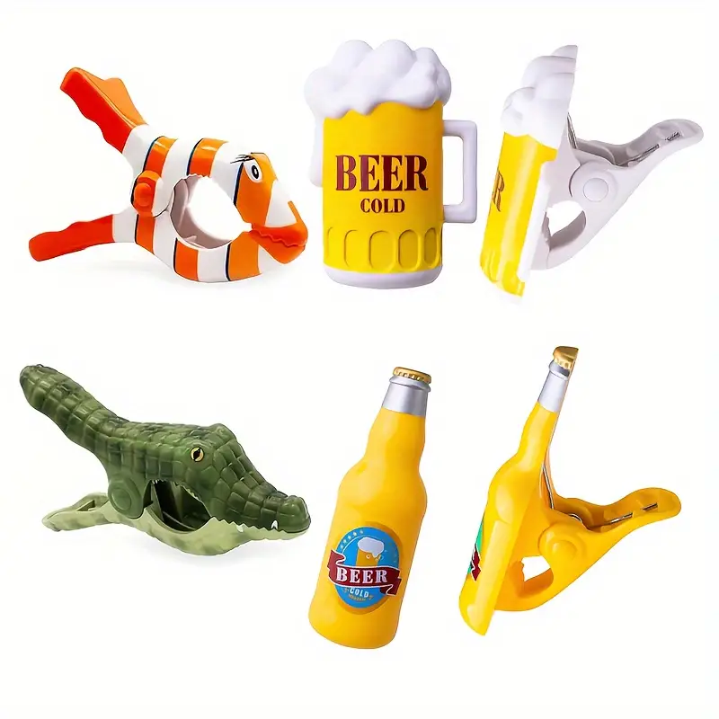 2 stuks strandlaken clip, krokodil, bierfles, clownvis vrijetijdsstoel handdoekklem, grote plastic kledingclip