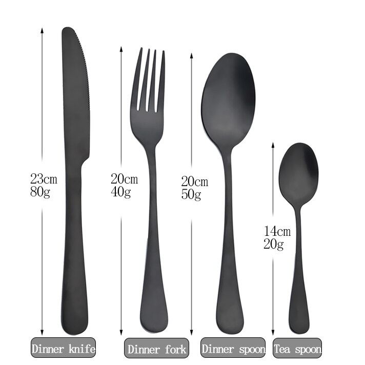 AJOYOUS Black Cutlery 4 Pcs Golden Cutlery Set 304 Stainless Steel Dinnerware Set Spoon Set Tableware Fork Knife Spoon