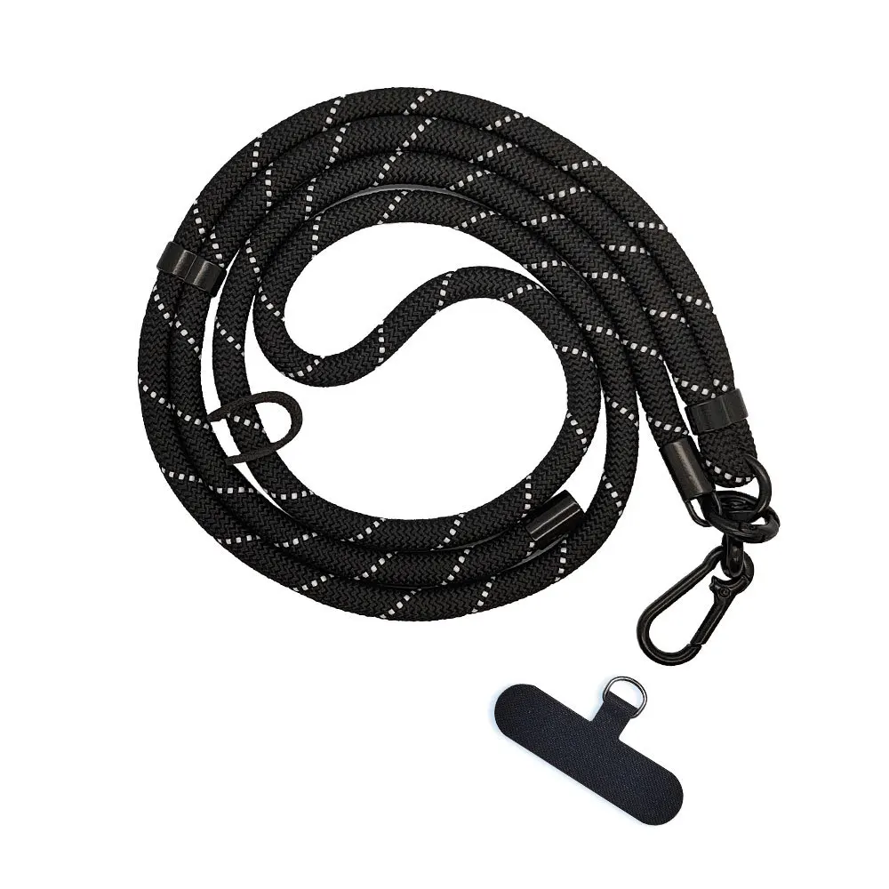 8MM x 120CM Vet Lange Mobiele Telefoon Lanyard Universele Crossbody Opknoping Schouderriem Afneembaar Nekkoord Anti-verloren Lanyard: Piano Zwart