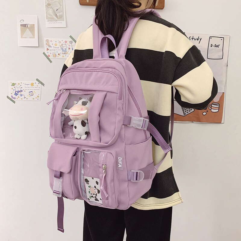 DIFA-mochila impermeable de nailon para mujer, bolso de viaje multibolsillos para mujer, mochila escolar para ordenador portátil de bolsillo transparente