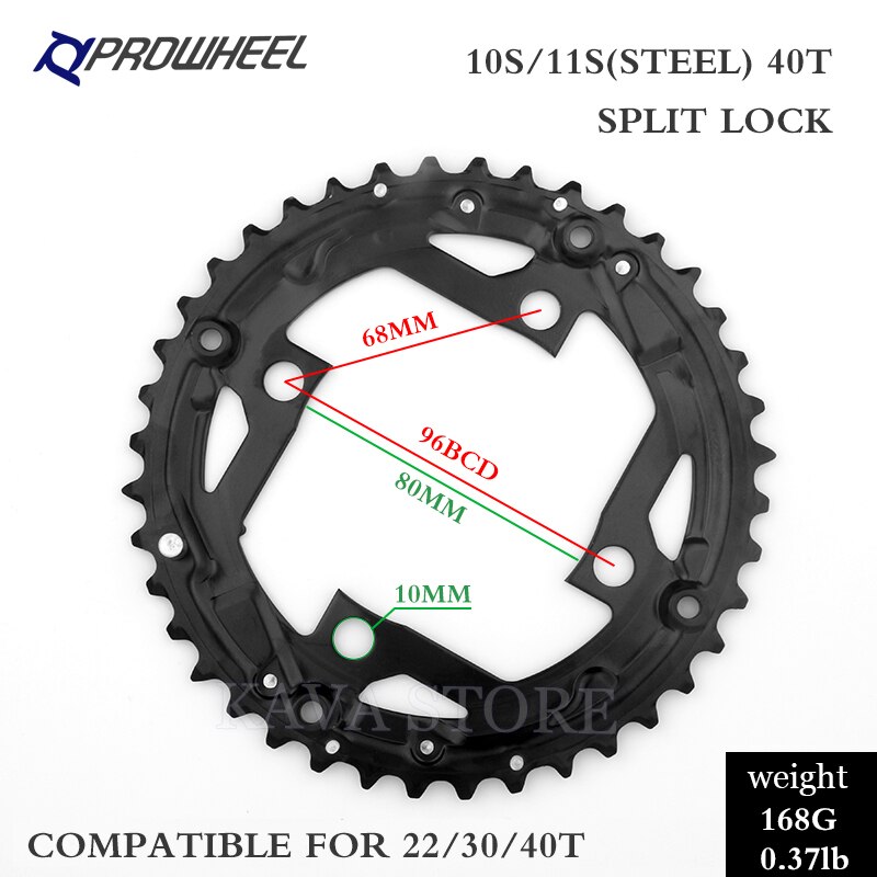 PROWHEEL Round Chainring 64/96/104BCD Mountain Bike Chainwheel 22/24/30/32/40/42/44T Crankset steel al Alloy Tooth plate Parts: 10S 40T Steel 96BCD