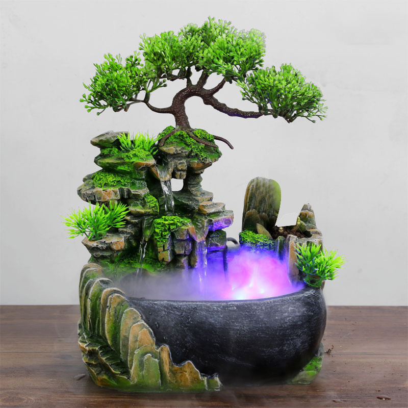 Kreative Innen Simulation Harz Steingarten Wasserfall Statue Feng Shui Wasser Brunnen Hause Garten Handwerk-UNS Stecker