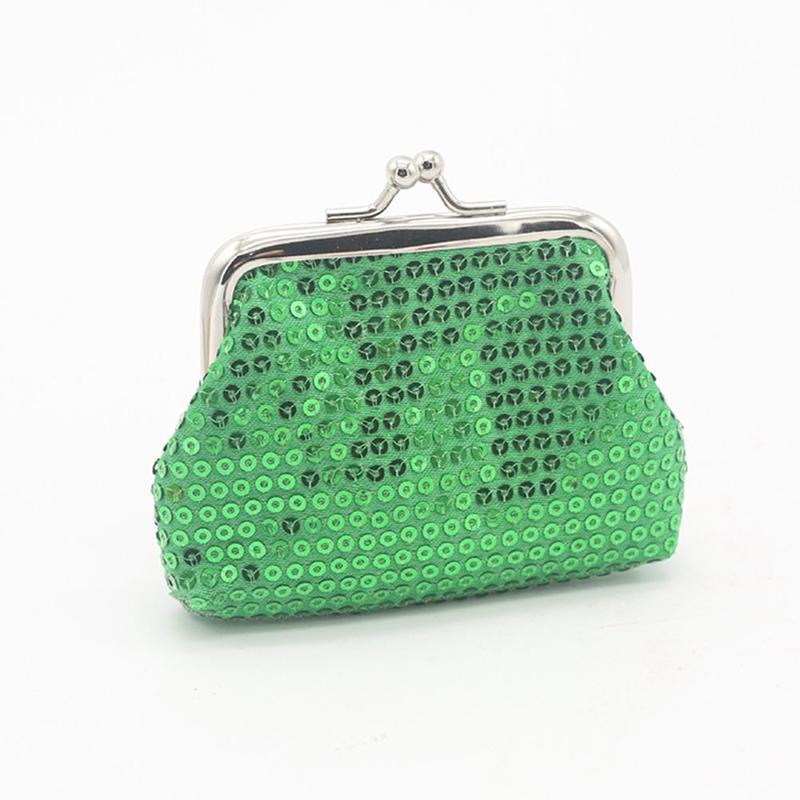Cartera pequeña de lentejuelas para mujer, monedero, bolso de mano, broche ovalado, novedad, A82976: Green