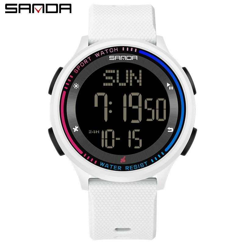 SANDA 6158, Teenager, Studenten, modisch, digitales Uhrwerk, Handuhr, trendig, wasserdicht, draussen-Sportmodus, freundlicher-Armbanduhr: Weiß