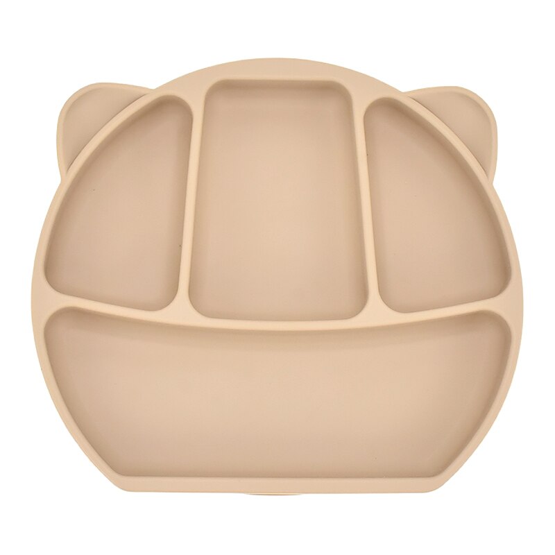 Baby Feeding Plate Food Grade Silicone Animal Type Suction Baby Plate BPA Free Waterproof Kid Tableware Plate Children Dishes: Khaki