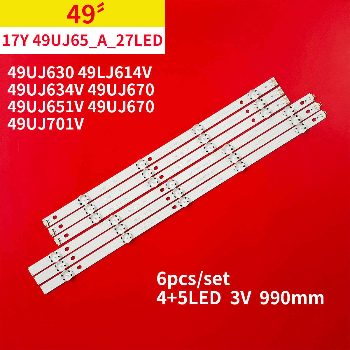Tira de LED para iluminación trasera para 49UJ65_A B_27LED 49UJ630 49LJ614V 49UJ634V 49UJ701V 49UJ670 49UJ651V 49UJ670 17Y 49LJ61 49LH61