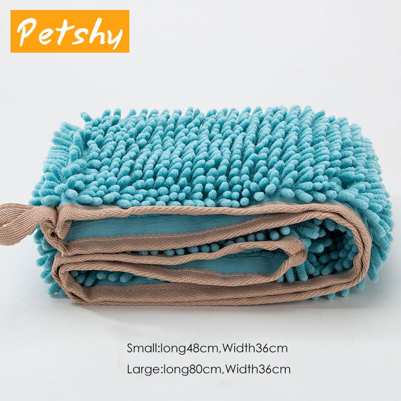 Petshy 36x80/36x48cm Pet Dog Bath Towel Soft Super Absorbent Puppy Cat Drying Towel Chenille Towel Products For Dogs Cat: Light blue / 36x48cm