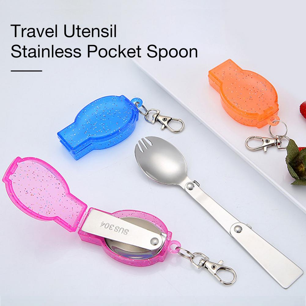 Outdoor Folding Travel Camping Utensil Stainless Pocket Spoon Fork Super Small Foldable Spoon Fork Camping Picnic Tool