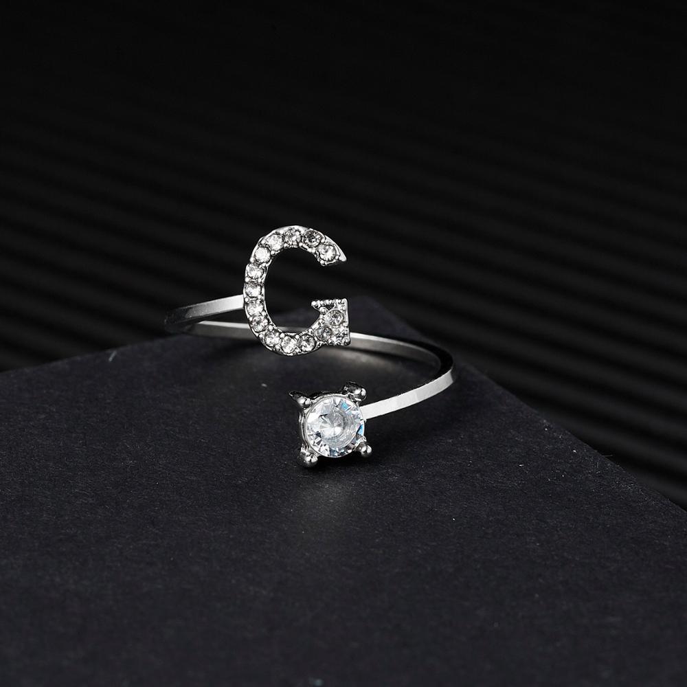1pcs 26 Engels Letters A-Z Ringen Zilveren Kleur Strass Open Manchet Verstelbare Vinger Ringen Vrienden Paar Sieraden: G