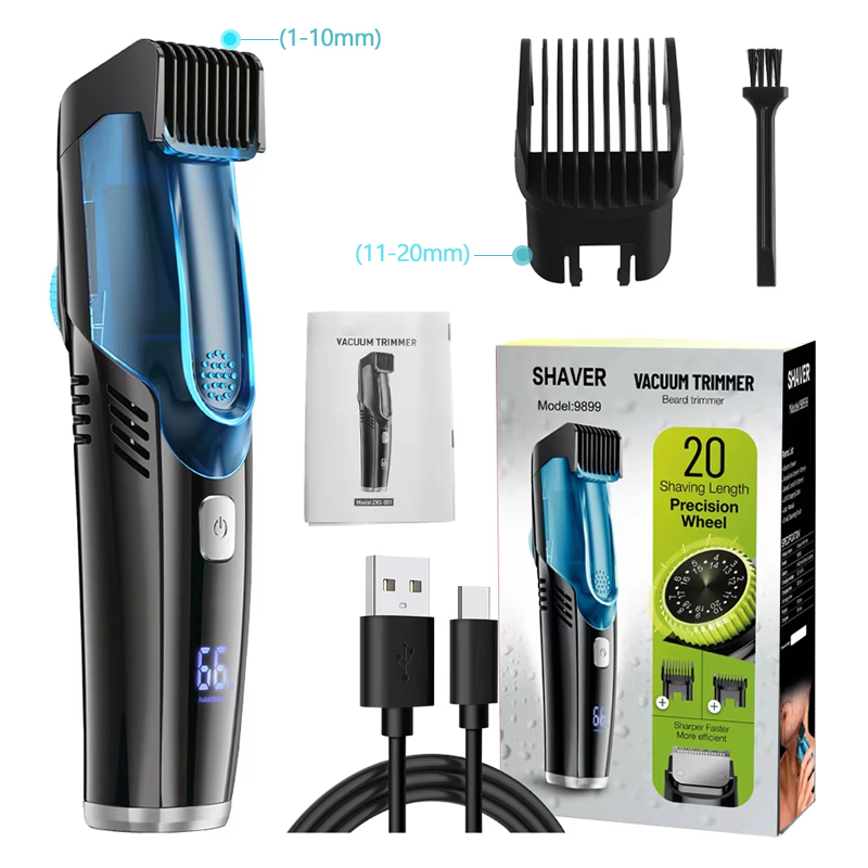 Vacuum Beard Trimmer for Men, Rechargeable Mustache Trimmer with Adjustable Length Comb (1-20MM) Electric Beard Trimmer: black