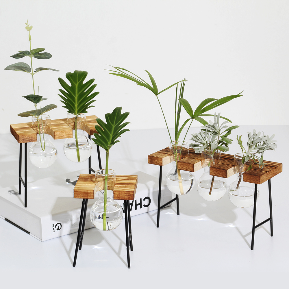 Terrarium Creatieve Hydrocultuur Plant Transparante Vaas Houten Frame Vaas Decoratio Glas Tafelblad Plant Bonsai Decor Bloem Vaas