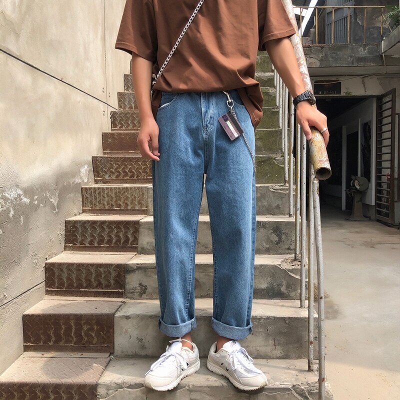 Sommer tynde bukser mandlige koreansk version af trenden lige jeans mænds løse brede ben bukser tidevand mærke afslappet ni bukser