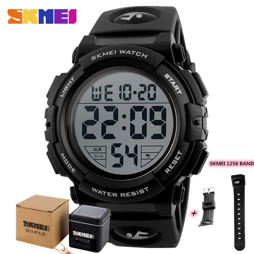 SKMEI Chrono Men Watch Top Luxury Brand Sport Watch Electronic Digital Male Wrist Clock Man 50M Waterproof Men's Watches 1258: 4 with strap box