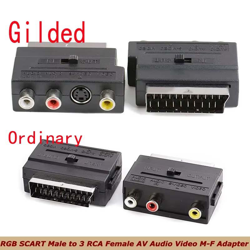RGB SCART Stecker auf 3 RCA Buchse AV Audio- Video M-F Adapter Konverter für TV VCR Scart Adapter, mit Schalter, Stecker