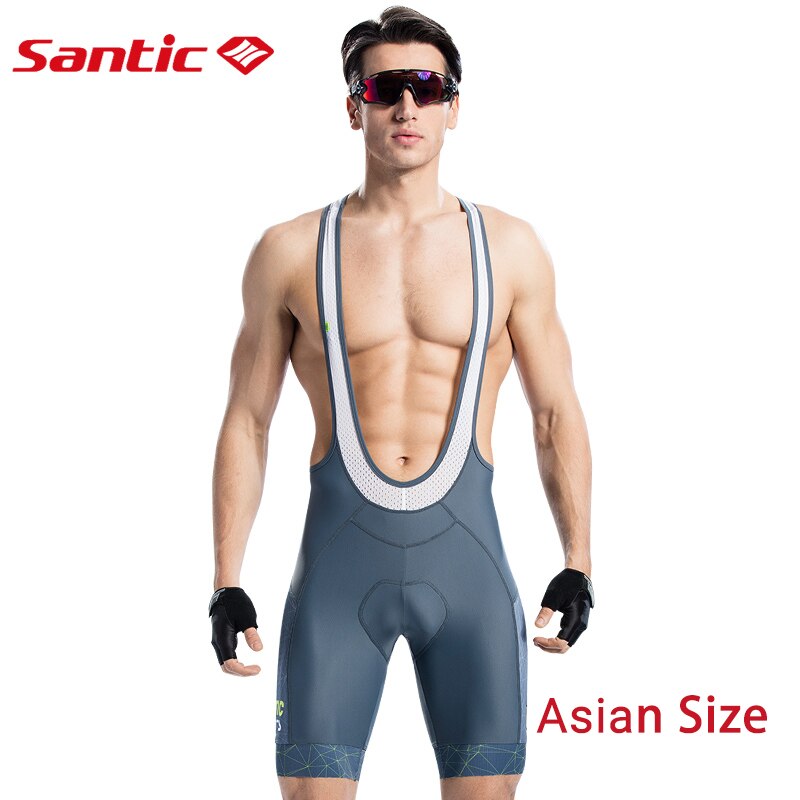 Santic heren fietsbroek met vulling, triatlon pro fit, italiaanse 4d- pad racefiets, mtb fietsbroek met bretels, achterzak: S