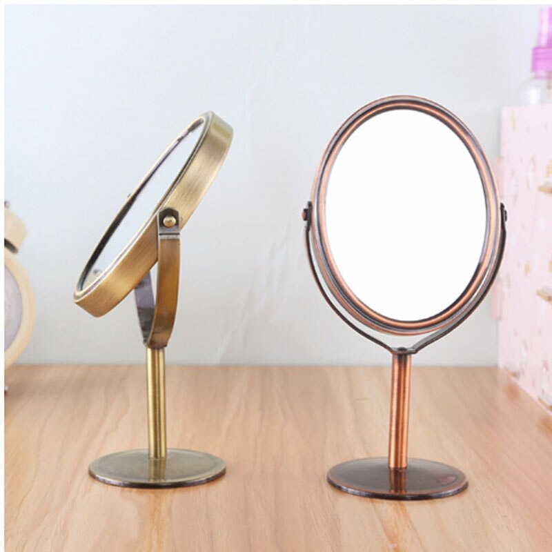 Double-Sided Retro Copper Mirror Desktop Zoom High-Definition Makeup Mirror Home Bedroom Desktop Antique Small Mirror Portable